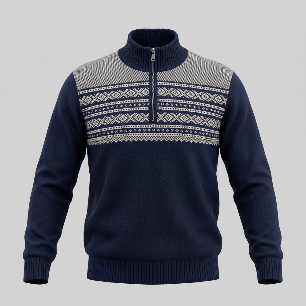 Weatherproof Mens Large Navy Blue Sweater Quarter Zip Fair Isle Cotton Pullover